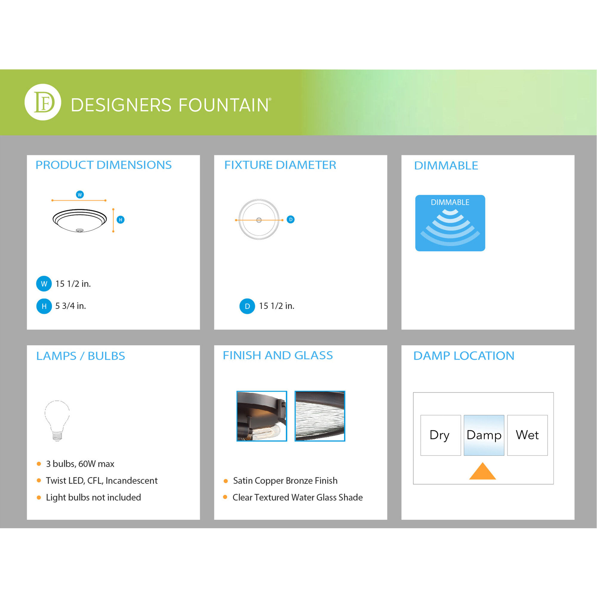 Eaton 3 Light 15.5 inch Satin Copper Bronze Flushmount Ceiling Light